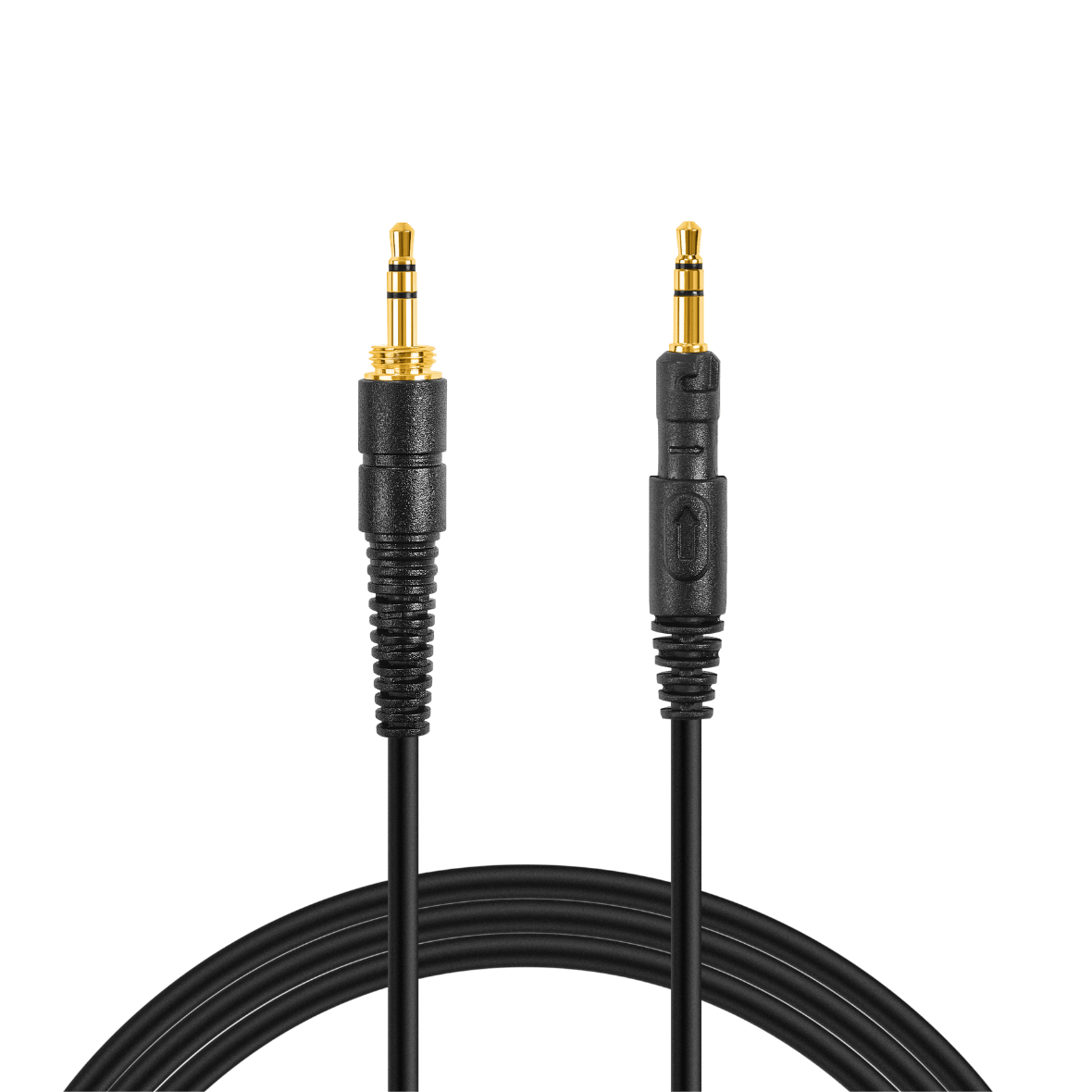 Black audio cable with gold connectors on a white background CFG Cable Free Guitar STUDIOSPHERE Monitoring Headphones — For Guitar Bass, Studio, & Everyday Listening - extra straight cable