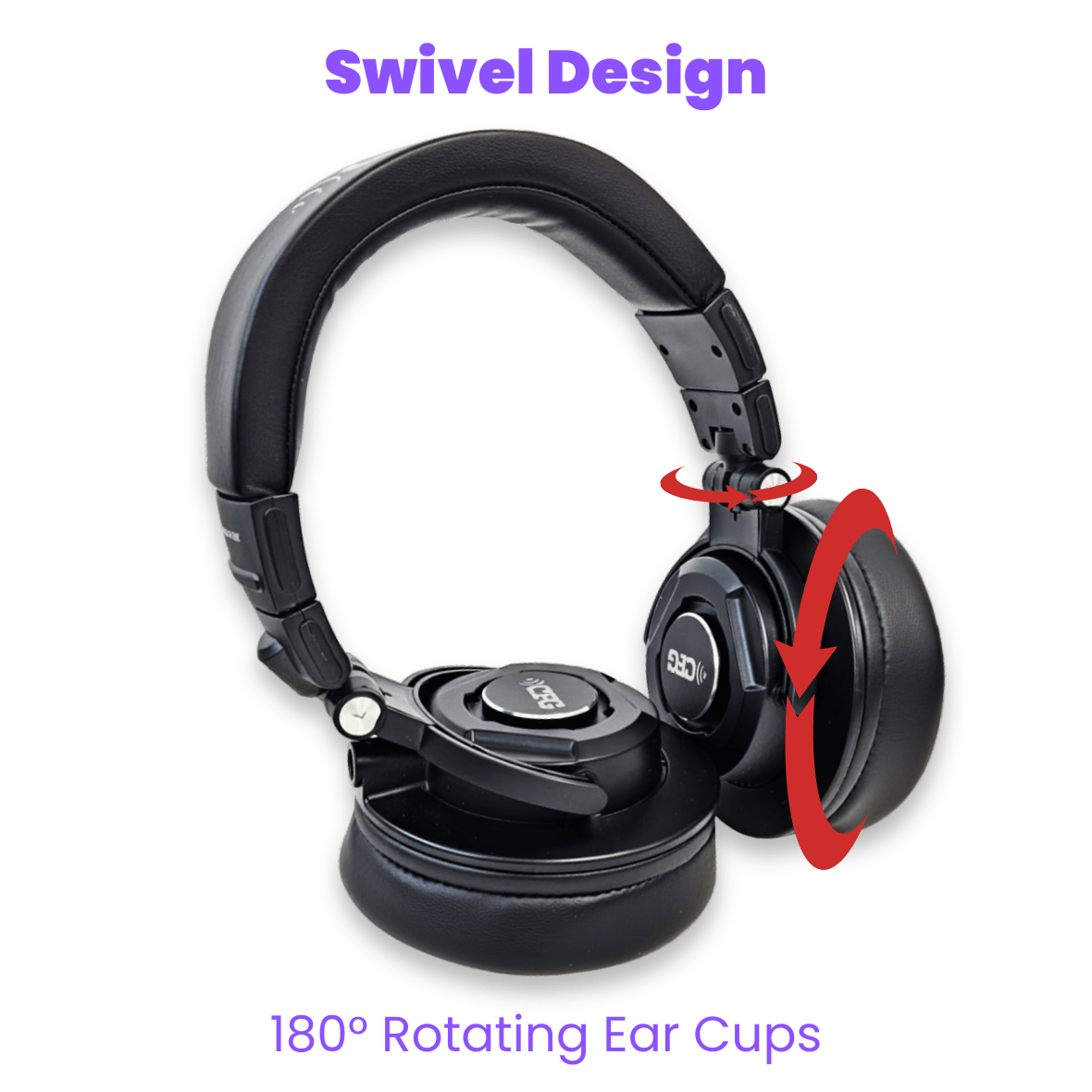 Black headphones with swivel design and 180-degree rotating ear cups on a green background - CFG Cable Free Guitar StudioSphere studio headphones monitoring