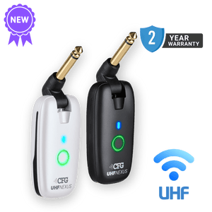 CFG Cable Free Guitar UHF Nexus wireless guitar and bass system professional cable-free performance 7 seven channels no interference color coded black and white receiver transmitter freedom stage music musician cordless dongle