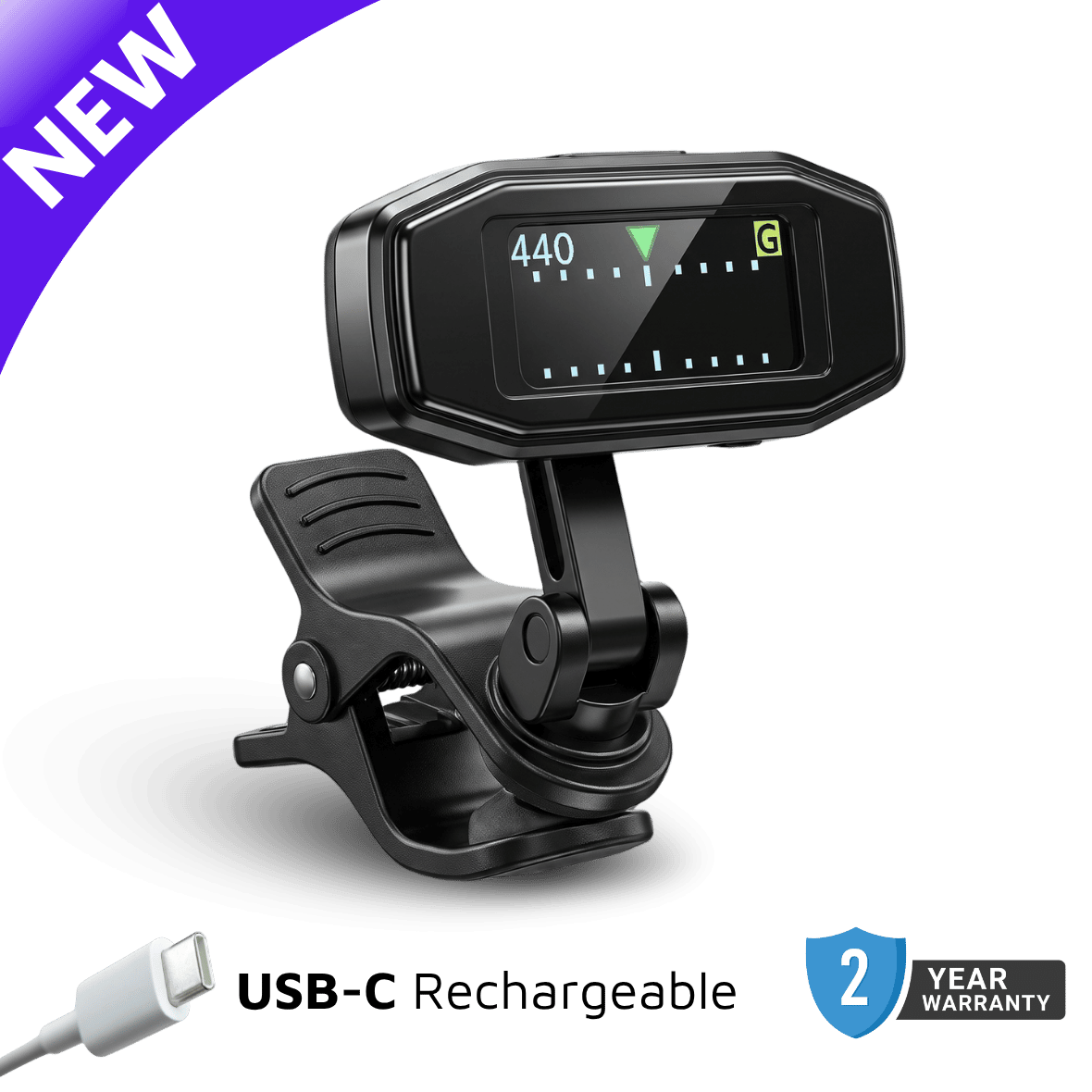 DeadOn clip-on guitar tuner for guitar bass violin ukulele chromatic by CFG cable free guitar