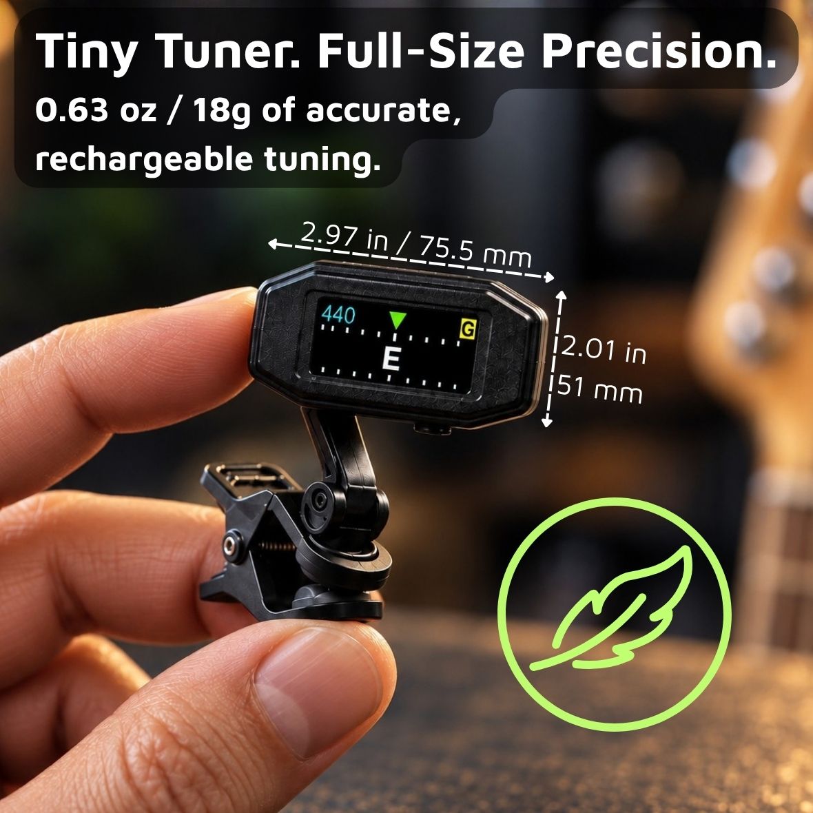 DeadOn clip-on guitar tuner for guitar bass violin ukulele chromatic by CFG cable free guitar