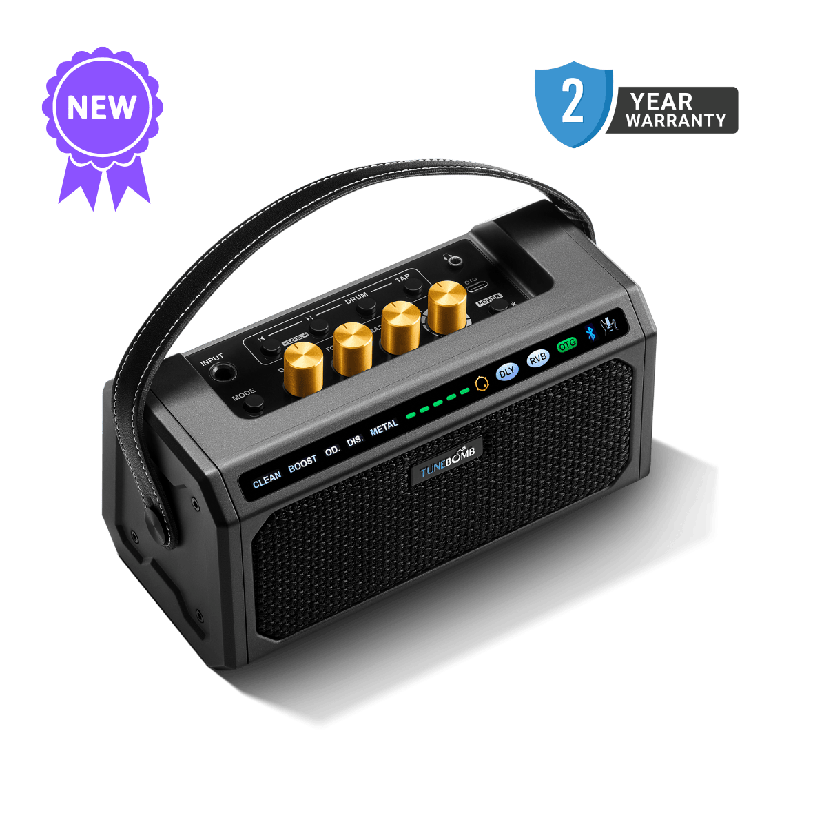 CFG Cable Free Guitar TuneBomb 10W portable rechargeable mini amp for guitar and bass with handle, 5 amp modes, Bluetooth, and built-in effects