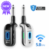 CFG Cable Free Guitar SonikSphere NEO 5.8GHz wireless guitar system featuring a black transmitter and silver receiver with illuminated status LEDs, plus New, 2-Year Warranty, and 5.8GHz icons on a white background