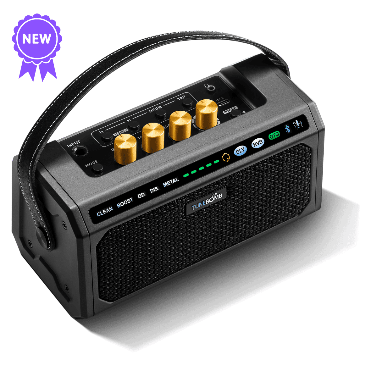 CFG Cable Free Guitar TuneBomb 10W portable rechargeable mini amp for guitar and bass with handle, 5 amp modes, Bluetooth, and built-in effects