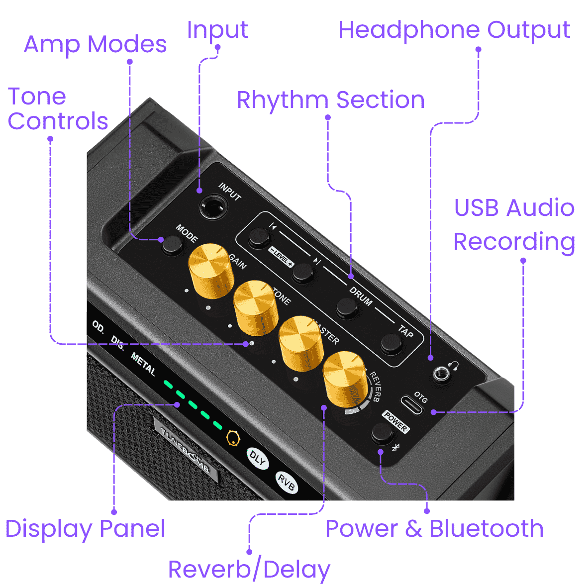 CFG cable free guitar TuneBomb 10w mini amp portable practice travel guitar bass amplifier rechargeable