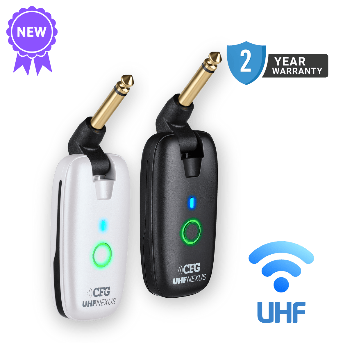 CFG Cable Free Guitar UHF Nexus wireless guitar and bass system professional cable-free performance 7 seven channels no interference color coded black and white receiver transmitter freedom stage music musician cordless dongle