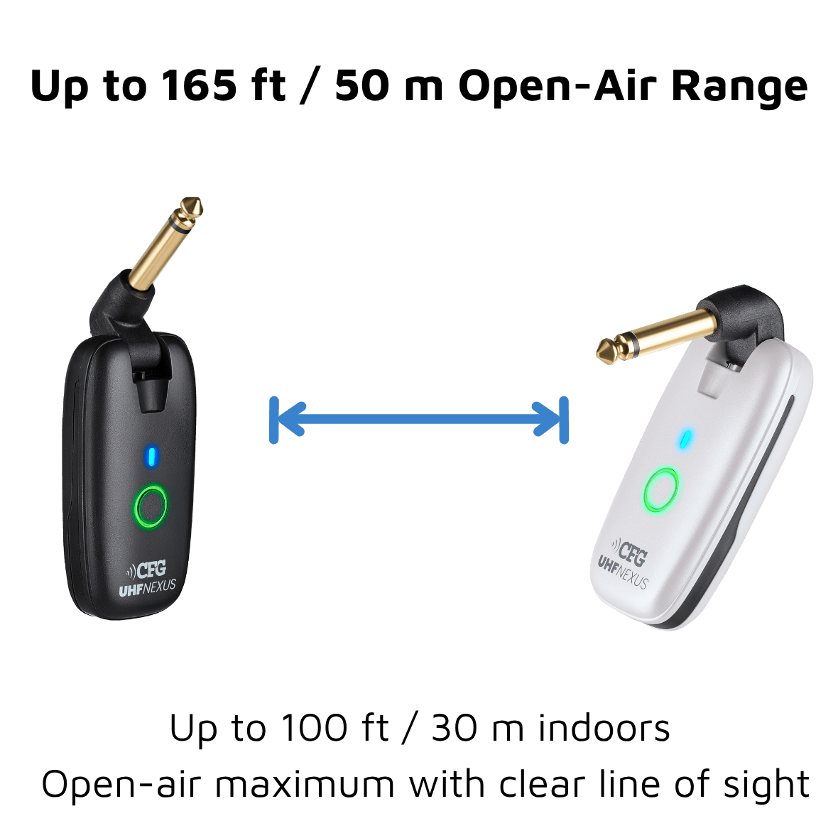 CFG Cable Free Guitar UHF Nexus wireless guitar and bass system professional cable-free performance 7 seven channels no interference color coded black and white receiver transmitter freedom stage