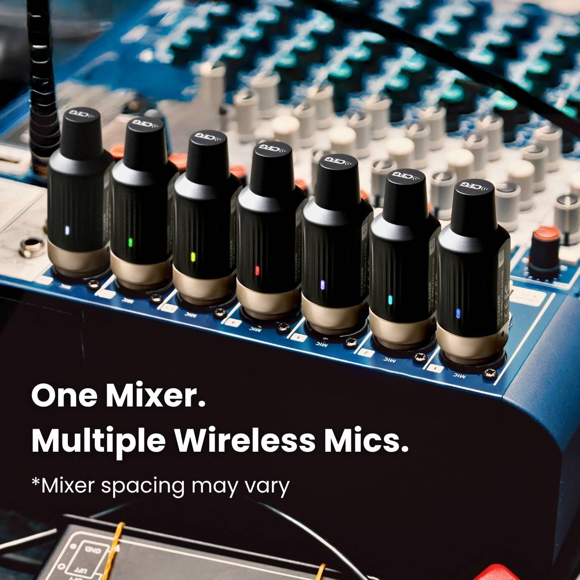 CFG Cable Free Guitar XL-aiR UHF wireless microphone system with 7 selectable channels for multiple wireless mics on a single mixer