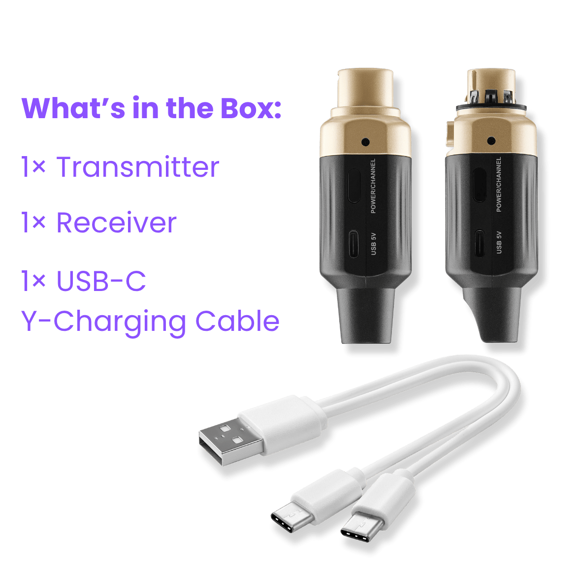 CFG Cable Free Guitar XL-aiR dynamic microphone Transmitter and receiver with USB-C charging cable on a green background