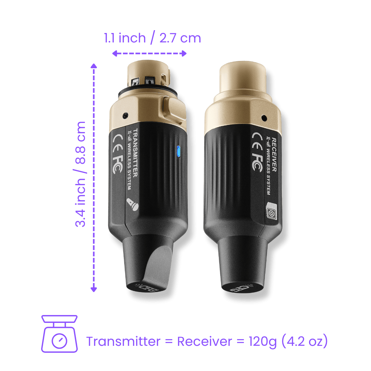 CFG Cable Free Guitar XL-aiR wireless system for dynamic mics microphones rechargeable USB-C range 165 feet 50 meters Pro XLR Audio 6-hour battery