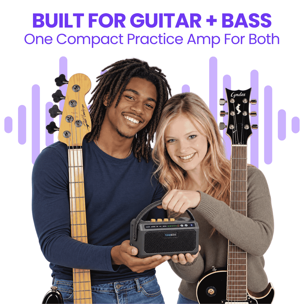 CFG cable free guitar TuneBomb 10w mini amp portable practice travel guitar bass amplifier rechargeable