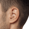 Load image into Gallery viewer, Close-up of a musician&#39;s ear wearing PureNote high-fidelity earplugs, designed for clarity and hearing protection on stage and in the studio